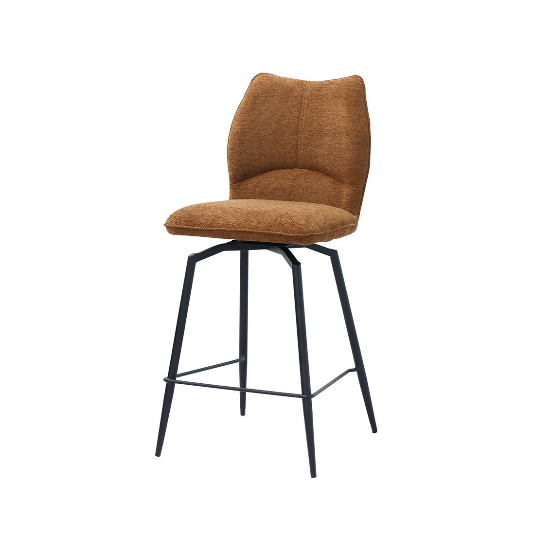 Chaise de comptoir pivotante CROFT – Tissu marron rouille – Pieds en métal noir – Hauteur 103 cm – Style design/industriel
