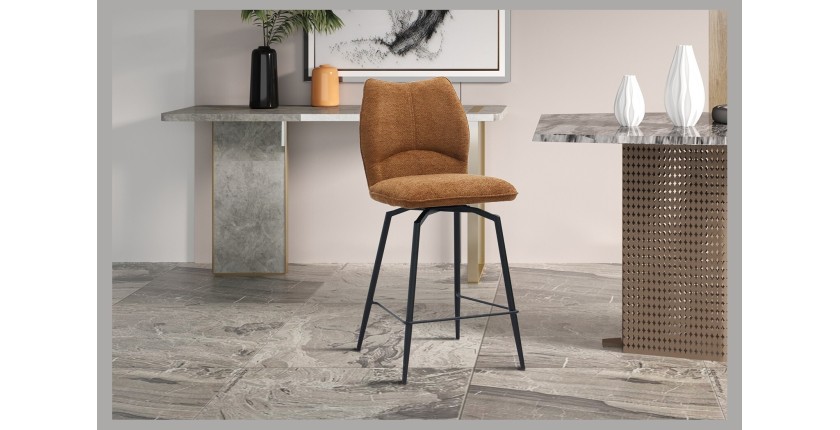 Draaibare toonbankstoel CROFT - Roestbruine stof - Zwarte metalen poten - Hoogte 103 cm - Design/industriële stijl
