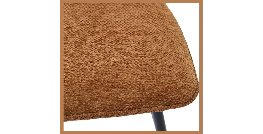 Chaise de comptoir pivotante CROFT – Tissu marron rouille – Pieds en métal noir – Hauteur 103 cm – Style design/industriel