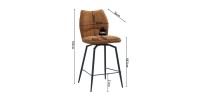 Draaibare toonbankstoel CROFT - Roestbruine stof - Zwarte metalen poten - Hoogte 103 cm - Design/industriële stijl