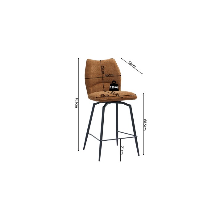 Sedia da banco girevole CROFT – Tessuto marrone ruggine – Gambe in metallo nero – Altezza 103 cm – Stile design/industriale