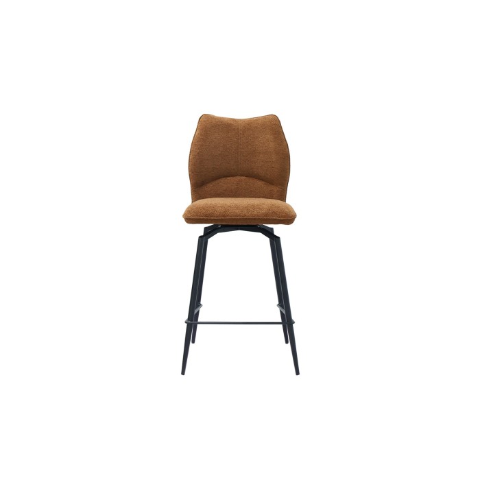 Chaise de comptoir pivotante CROFT – Tissu marron rouille – Pieds en métal noir – Hauteur 103 cm – Style design/industriel