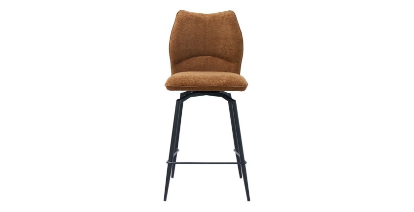Draaibare toonbankstoel CROFT - Roestbruine stof - Zwarte metalen poten - Hoogte 103 cm - Design/industriële stijl