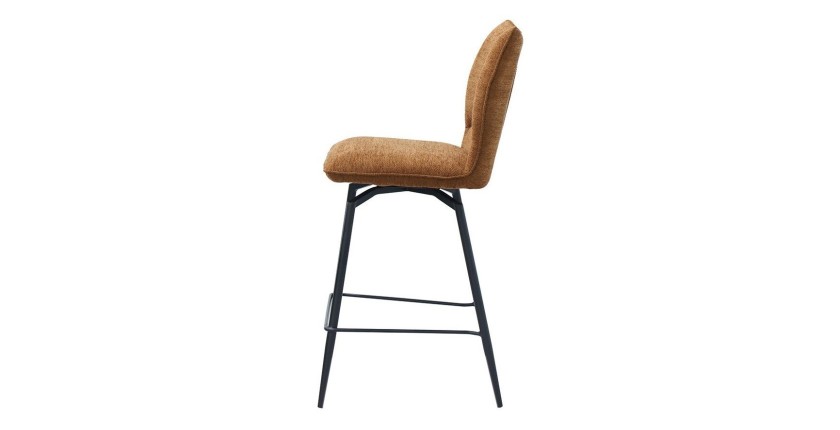 Chaise de comptoir pivotante CROFT – Tissu marron rouille – Pieds en métal noir – Hauteur 103 cm – Style design/industriel