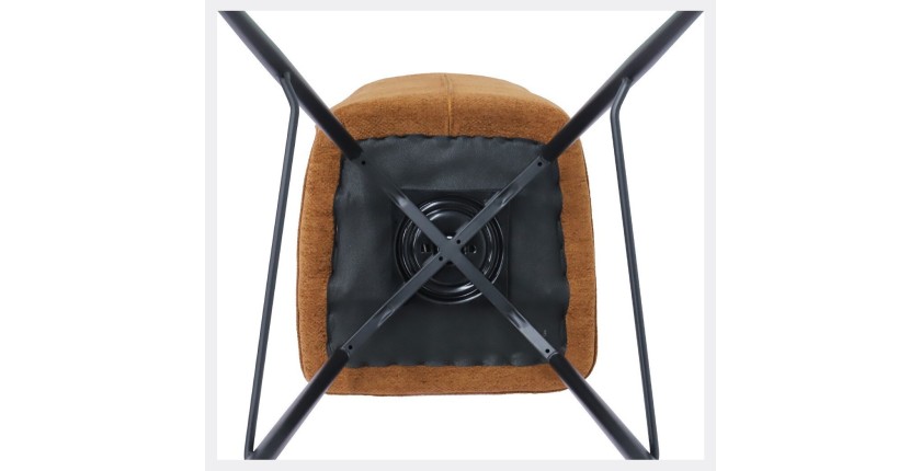 Chaise de comptoir pivotante CROFT – Tissu marron rouille – Pieds en métal noir – Hauteur 103 cm – Style design/industriel