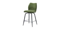 Chaise de comptoir pivotante CROFT – Tissu vert – Pieds en métal noir – Hauteur 103 cm – Style design/industriel