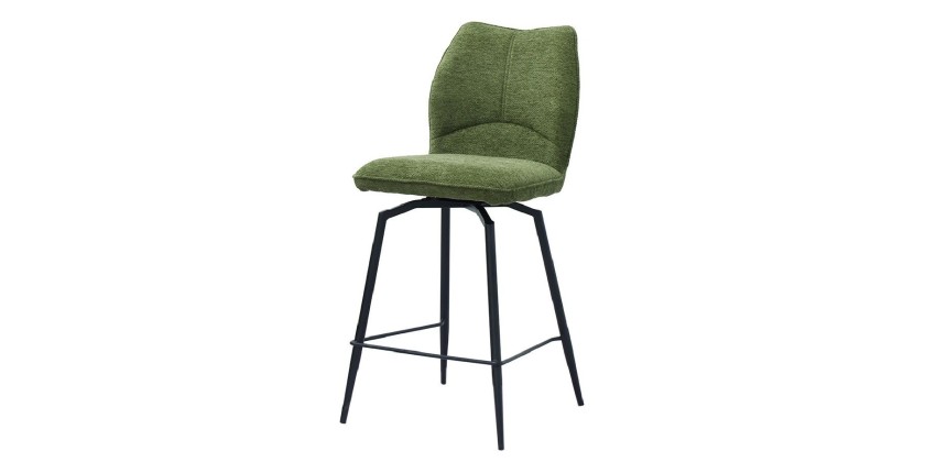 Sedia da banco girevole CROFT - Tessuto verde - Gambe in metallo nero - Altezza 103 cm - Stile design/industriale