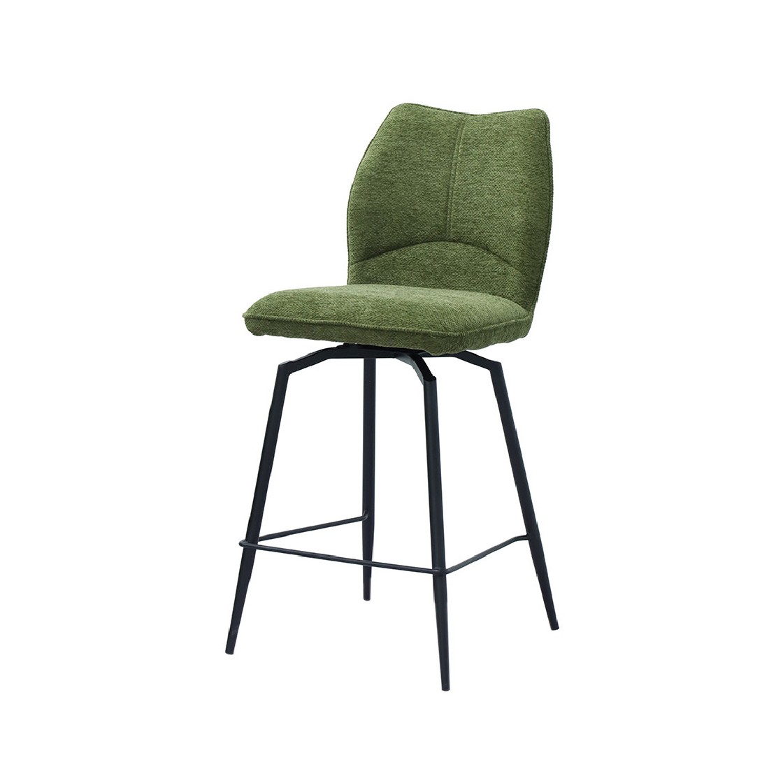 Sedia da banco girevole CROFT - Tessuto verde - Gambe in metallo nero - Altezza 103 cm - Stile design/industriale