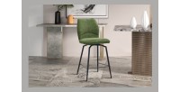Chaise de comptoir pivotante CROFT – Tissu vert – Pieds en métal noir – Hauteur 103 cm – Style design/industriel
