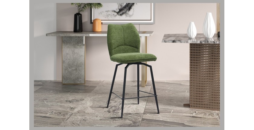 Sedia da banco girevole CROFT - Tessuto verde - Gambe in metallo nero - Altezza 103 cm - Stile design/industriale