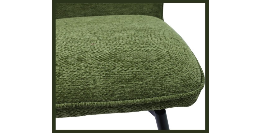 Chaise de comptoir pivotante CROFT – Tissu vert – Pieds en métal noir – Hauteur 103 cm – Style design/industriel