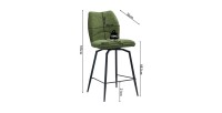 Chaise de comptoir pivotante CROFT – Tissu vert – Pieds en métal noir – Hauteur 103 cm – Style design/industriel
