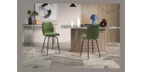 Chaise de comptoir pivotante CROFT – Tissu vert – Pieds en métal noir – Hauteur 103 cm – Style design/industriel