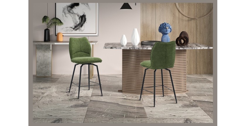Sedia da banco girevole CROFT - Tessuto verde - Gambe in metallo nero - Altezza 103 cm - Stile design/industriale