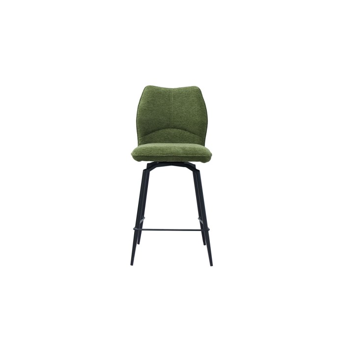 Sedia da bancone girevole CROFT – Tessuto verde – Piedi in metallo nero – Altezza 103 cm – Stile design/industriale