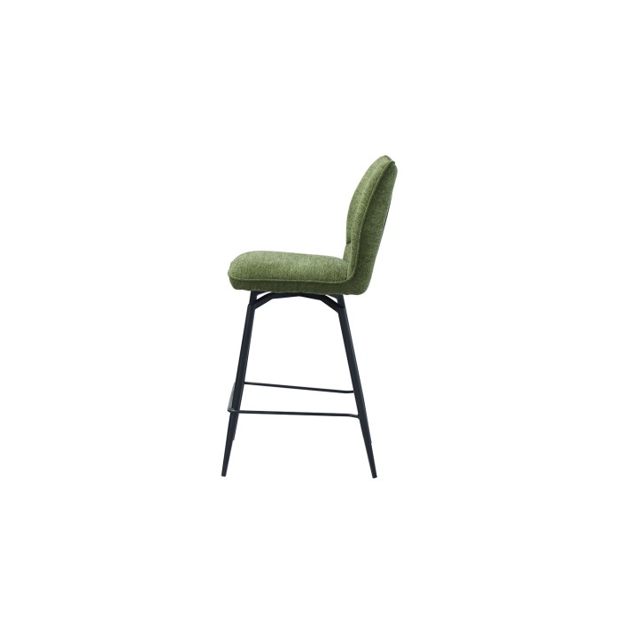 Sedia da bancone girevole CROFT – Tessuto verde – Piedi in metallo nero – Altezza 103 cm – Stile design/industriale