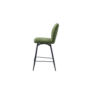 Chaise de comptoir pivotante CROFT – Tissu vert – Pieds en métal noir – Hauteur 103 cm – Style design/industriel