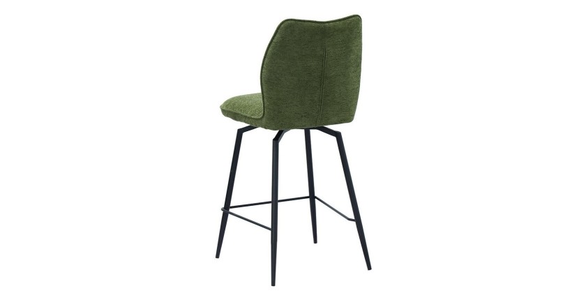 Chaise de comptoir pivotante CROFT – Tissu vert – Pieds en métal noir – Hauteur 103 cm – Style design/industriel