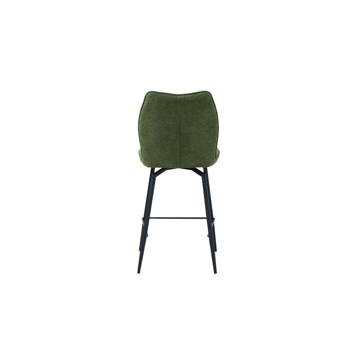 Chaise de comptoir pivotante CROFT – Tissu vert – Pieds en métal noir – Hauteur 103 cm – Style design/industriel