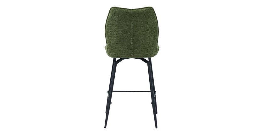 Chaise de comptoir pivotante CROFT – Tissu vert – Pieds en métal noir – Hauteur 103 cm – Style design/industriel
