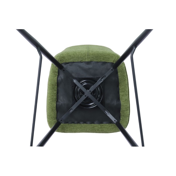Sedia da bancone girevole CROFT – Tessuto verde – Piedi in metallo nero – Altezza 103 cm – Stile design/industriale
