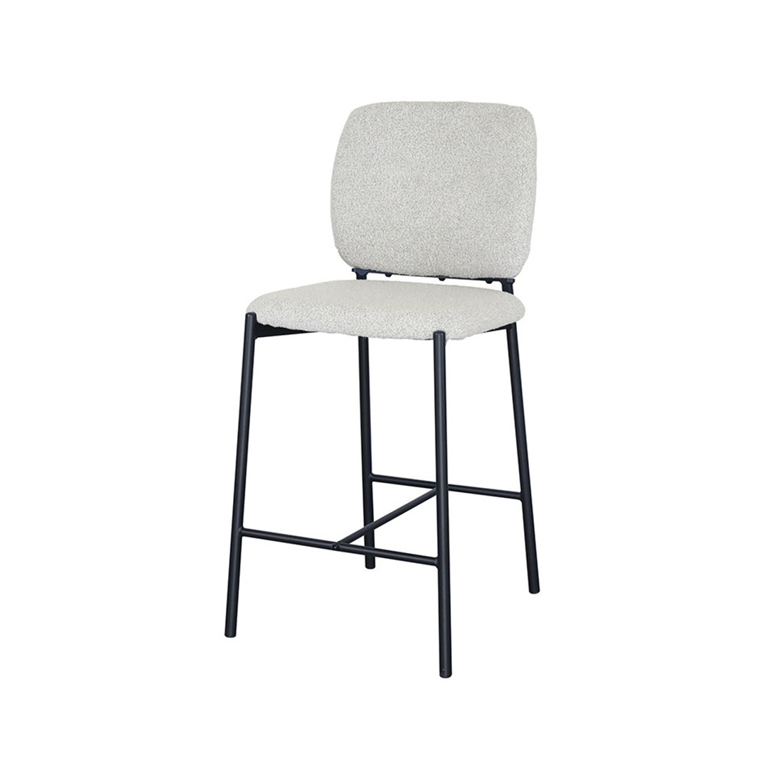 Chaise de comptoir RITA – Tissu beige – Pieds en métal noir – Hauteur 99 cm – Style design/industriel