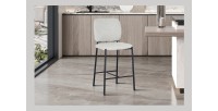 Chaise de comptoir RITA – Tissu beige – Pieds en métal noir – Hauteur 99 cm – Style design/industriel
