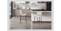 Counter-Stuhl RITA – Beiger Stoff – Schwarze Metallbeine – Höhe 99 cm – Design-/Industriestil
