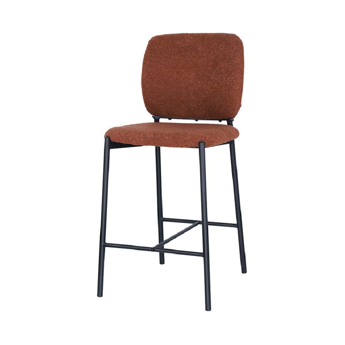 Chaise de comptoir RITA – Tissu marron rouille – Pieds en métal noir – Hauteur 99 cm – Style design/industriel