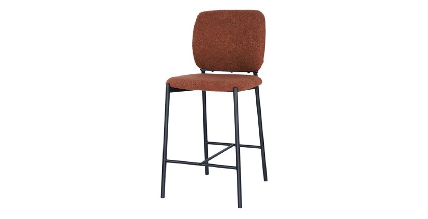 Chaise de comptoir RITA – Tissu marron rouille – Pieds en métal noir – Hauteur 99 cm – Style design/industriel