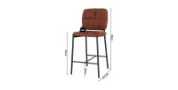 Chaise de comptoir RITA – Tissu marron rouille – Pieds en métal noir – Hauteur 99 cm – Style design/industriel