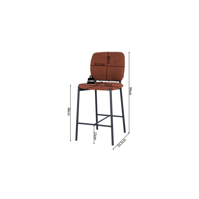 Sedia da bancone RITA – Tessuto marrone ruggine – Gambe in metallo nero – Altezza 99 cm – Stile design/industriale