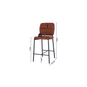 Chaise de comptoir RITA – Tissu marron rouille – Pieds en métal noir – Hauteur 99 cm – Style design/industriel