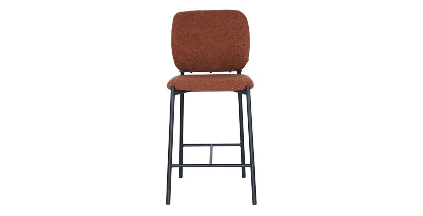 Chaise de comptoir RITA – Tissu marron rouille – Pieds en métal noir – Hauteur 99 cm – Style design/industriel