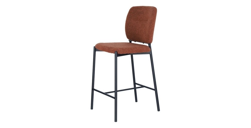 Chaise de comptoir RITA – Tissu marron rouille – Pieds en métal noir – Hauteur 99 cm – Style design/industriel