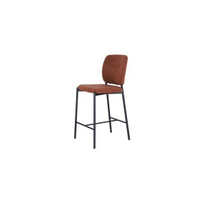 Chaise de comptoir RITA – Tissu marron rouille – Pieds en métal noir – Hauteur 99 cm – Style design/industriel