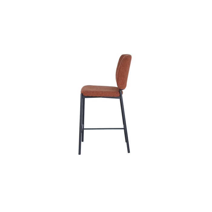 Chaise de comptoir RITA – Tissu marron rouille – Pieds en métal noir – Hauteur 99 cm – Style design/industriel