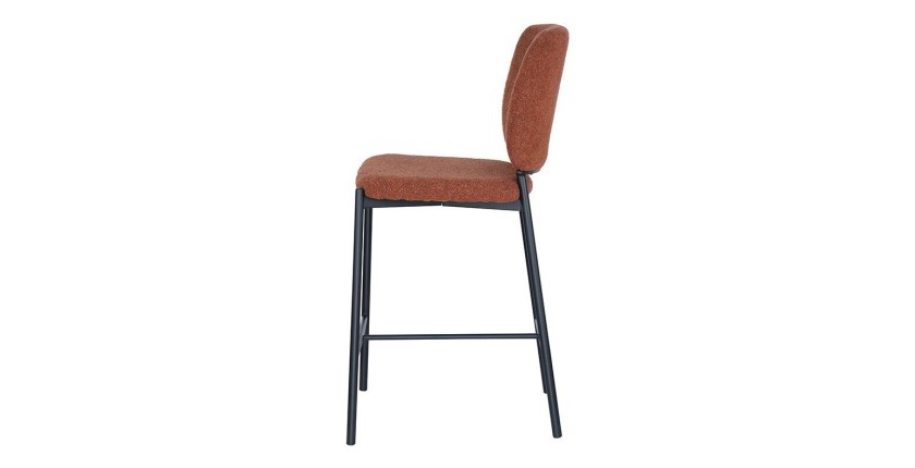 Chaise de comptoir RITA – Tissu marron rouille – Pieds en métal noir – Hauteur 99 cm – Style design/industriel