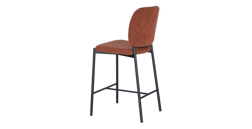 Chaise de comptoir RITA – Tissu marron rouille – Pieds en métal noir – Hauteur 99 cm – Style design/industriel