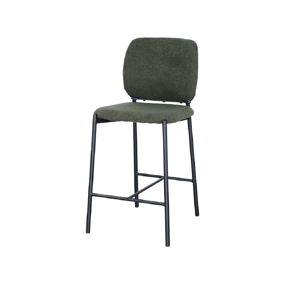 Counterstoel RITA – Groene stof – Zwarte metalen poten – Hoogte 99 cm – Design/industriële stijl