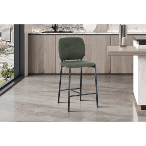 Counterstoel RITA – Groene stof – Zwarte metalen poten – Hoogte 99 cm – Design/industriële stijl