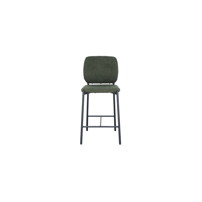Sedia da bancone RITA – Tessuto verde – Gambe in metallo nero – Altezza 99 cm – Stile design/industriale