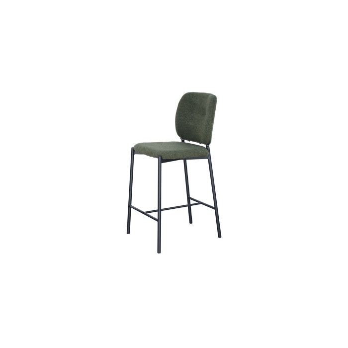 Sedia da bancone RITA – Tessuto verde – Gambe in metallo nero – Altezza 99 cm – Stile design/industriale