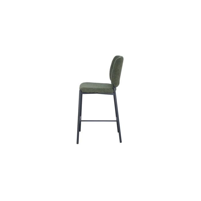 Sedia da bancone RITA – Tessuto verde – Gambe in metallo nero – Altezza 99 cm – Stile design/industriale