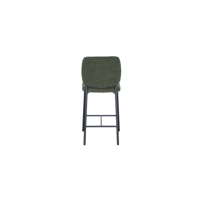Chaise de comptoir RITA – Tissu vert – Pieds en métal noir – Hauteur 99 cm – Style design/industriel