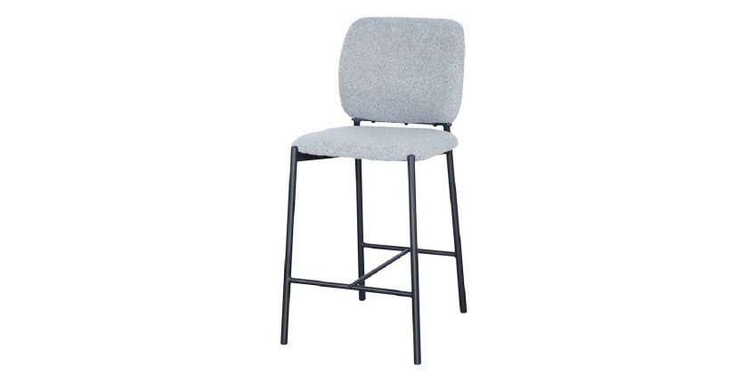Sedia da bancone RITA – Tessuto grigio chiaro – Piedi in metallo nero – Altezza 99 cm – Stile design/industriale