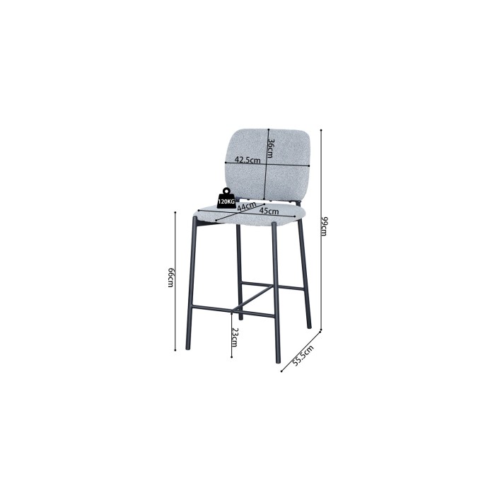 Sedia da banco RITA - Tessuto grigio chiaro - Gambe in metallo nero - Altezza 99 cm - Stile design/industriale