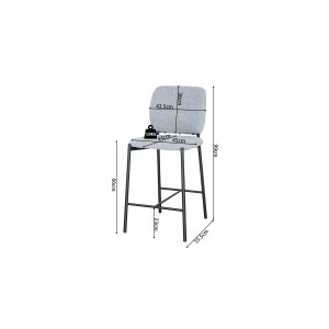 Sedia da bancone RITA – Tessuto grigio chiaro – Piedi in metallo nero – Altezza 99 cm – Stile design/industriale