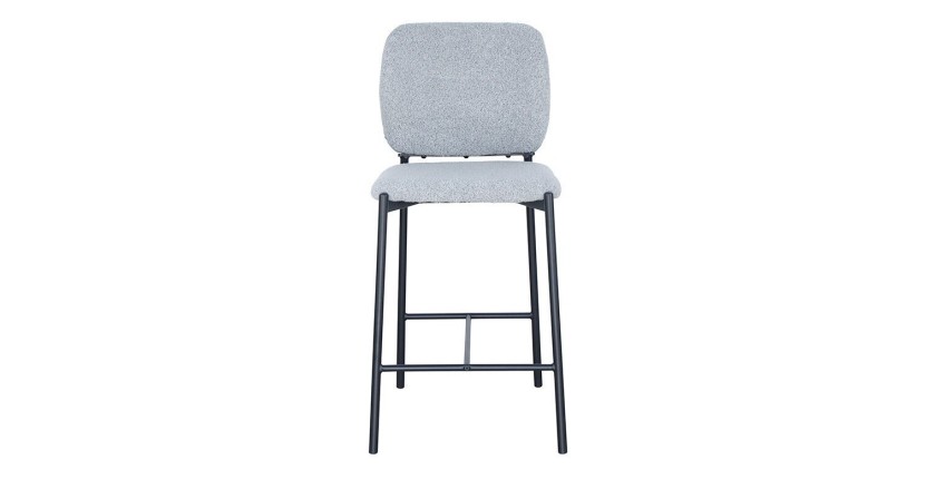 Sedia da bancone RITA – Tessuto grigio chiaro – Piedi in metallo nero – Altezza 99 cm – Stile design/industriale