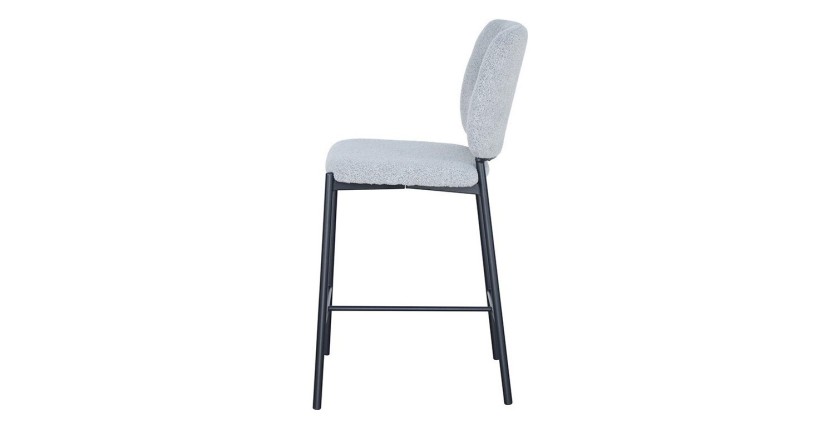 Sedia da bancone RITA – Tessuto grigio chiaro – Piedi in metallo nero – Altezza 99 cm – Stile design/industriale